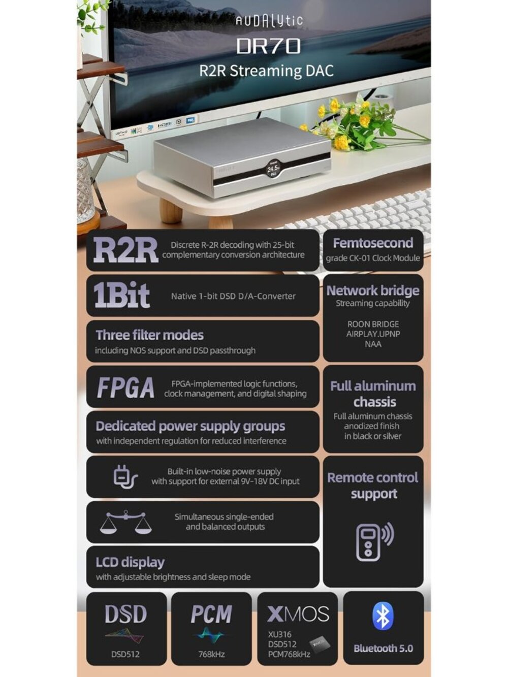 R2R Streaming DAC - Home Audio Network Bridge Streaming CK-01 Clock Native 1-bit - Picture 2 of 9